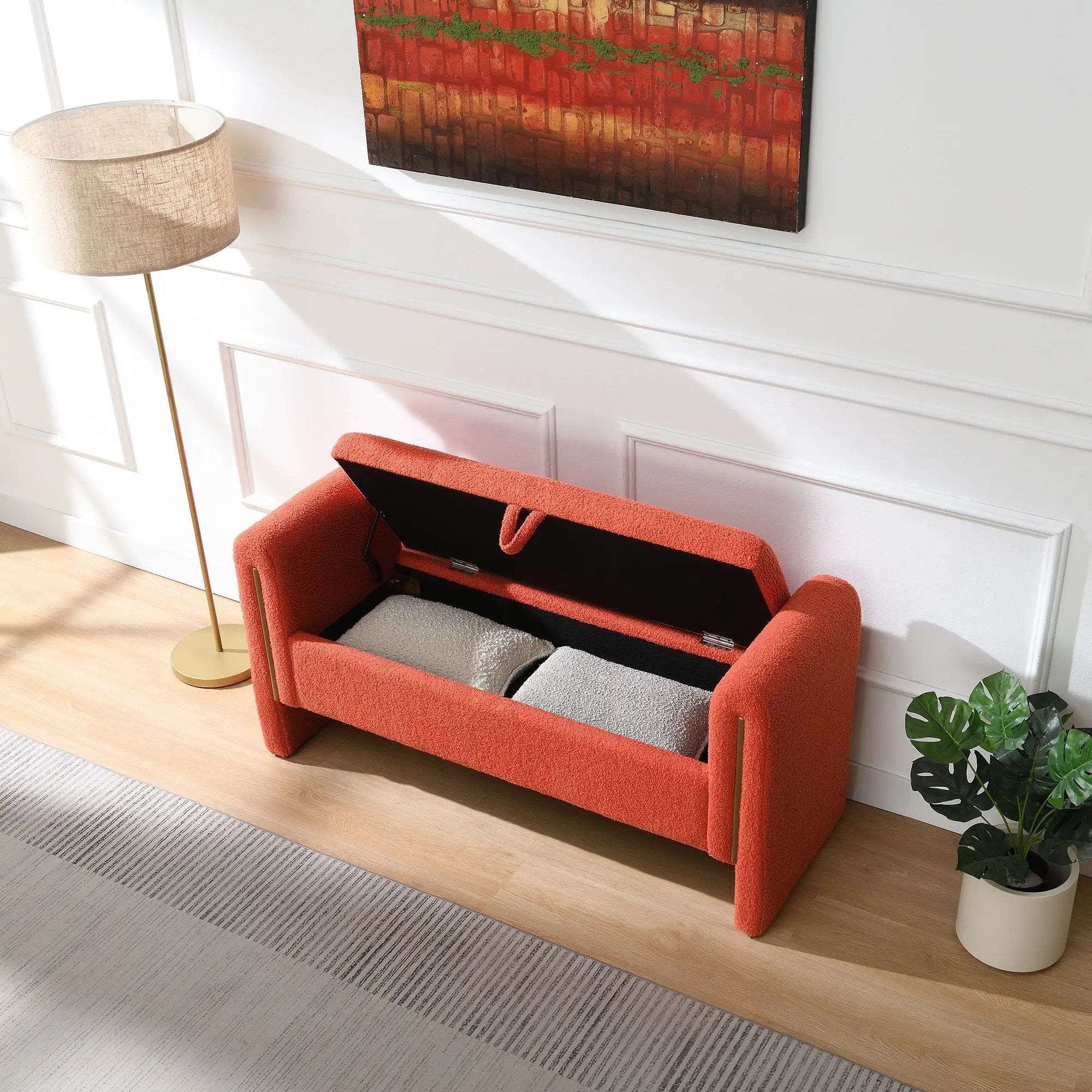 Modern Teddy Upholstered Large Bed End Bench With Arms And Storage by Unique Piece Furniture