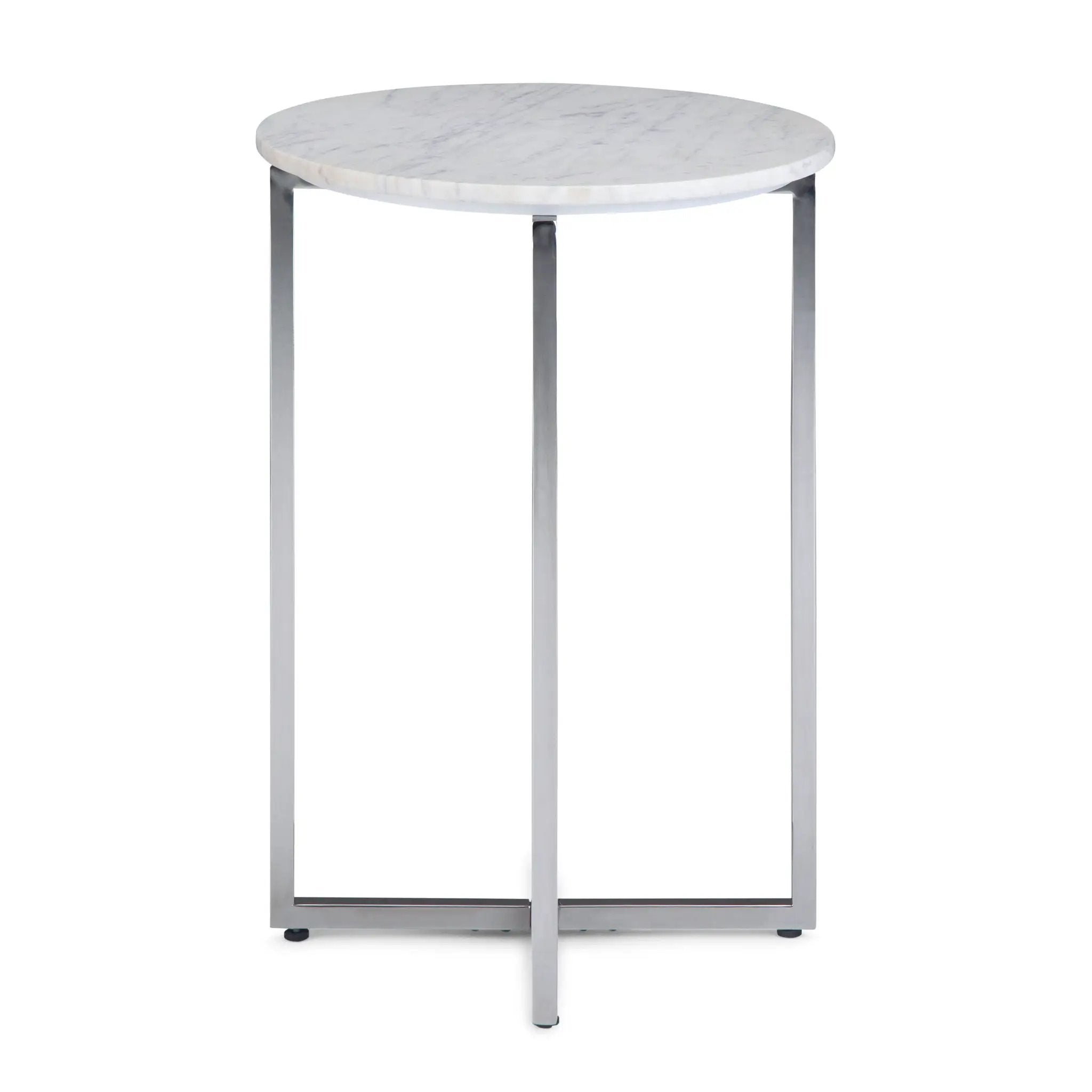 Marsden - Side Table With Polished Base - White / Silver by HouseOfZazla