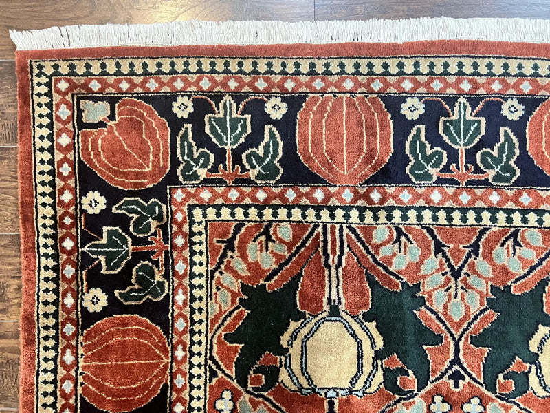 Indo Persian Bidjar Rug 8x10, Red and Black, Handmade Vintage Wool Carpet by Jewel Rugs