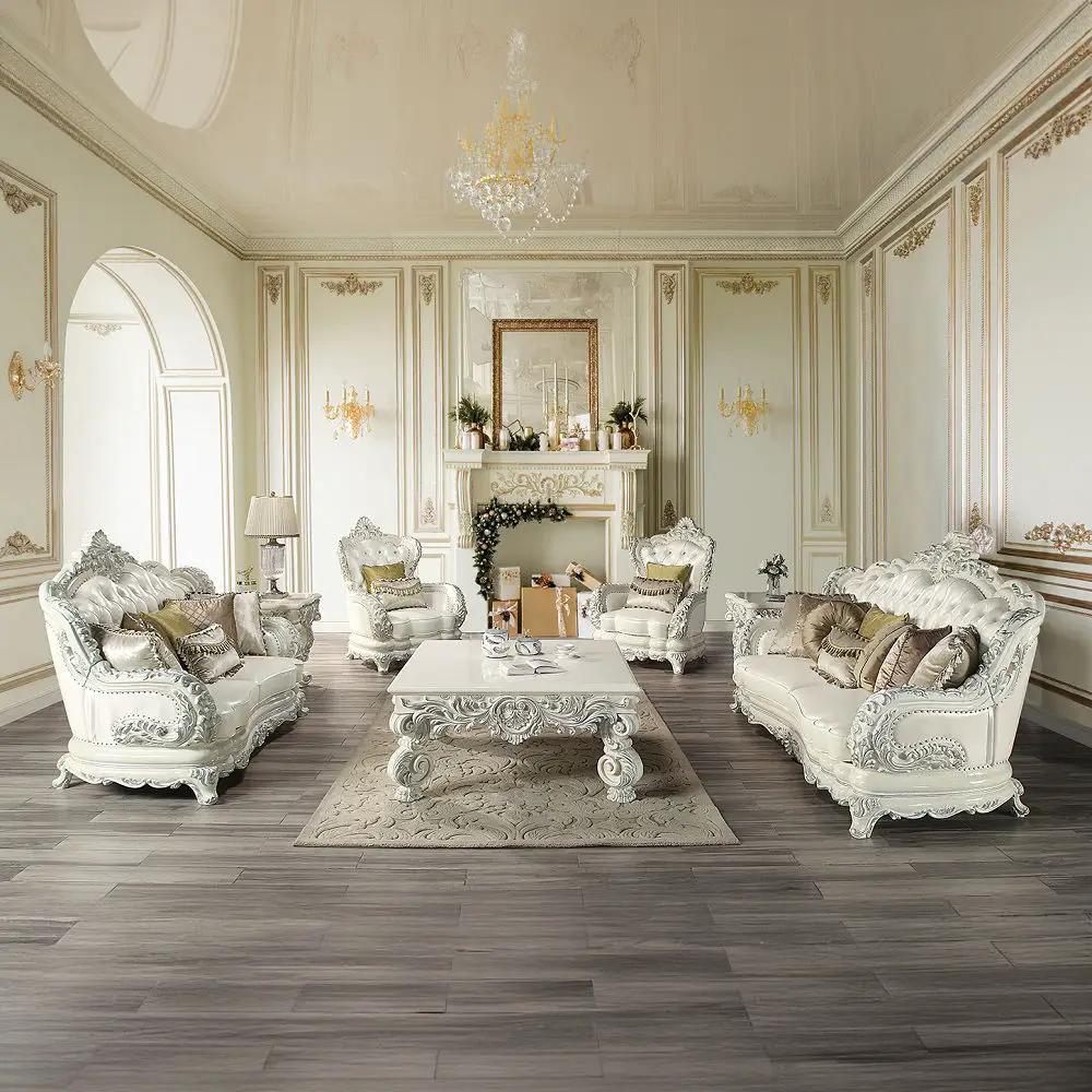 Adara - Sofa With 7 Pillows - Pearl White Synthetic Leather & Antique White by Unique Piece Furniture
