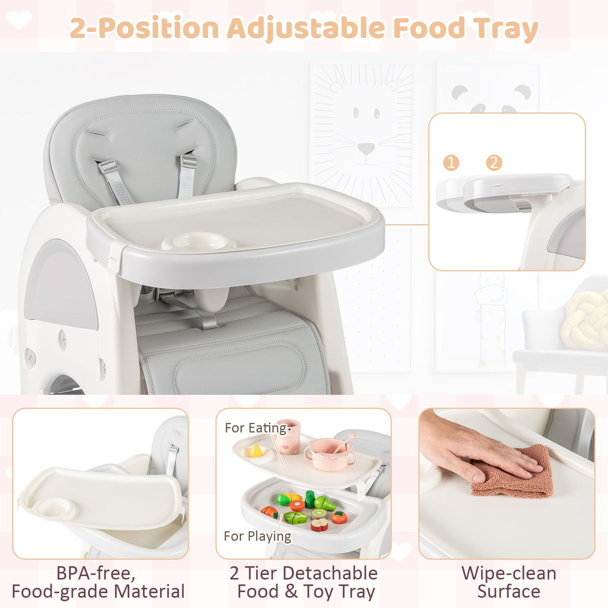 Convertible Baby High Chair with Double-layer Tray and Adjustable Backrest, photo 6 of 16