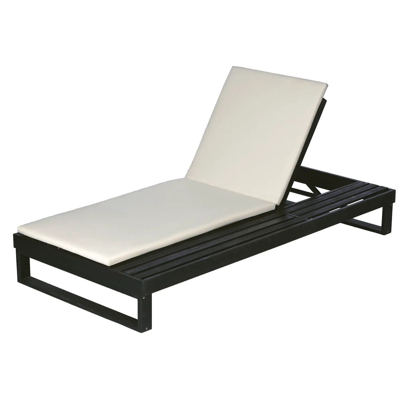 Black Acacia Wood Chaise Lounge with 1.57-Inch Cushions by HouseOfZazla