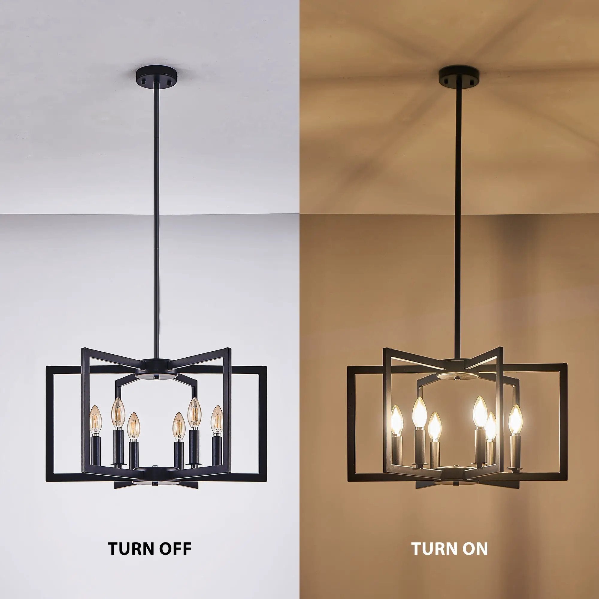 22' Modern Black Geometric 6-Light Chandelier – Industrial Metal Pendant Light Fixture for Living Room, Dining Room, or Kitchen (Bulb Not Included) by HouseOfZazla