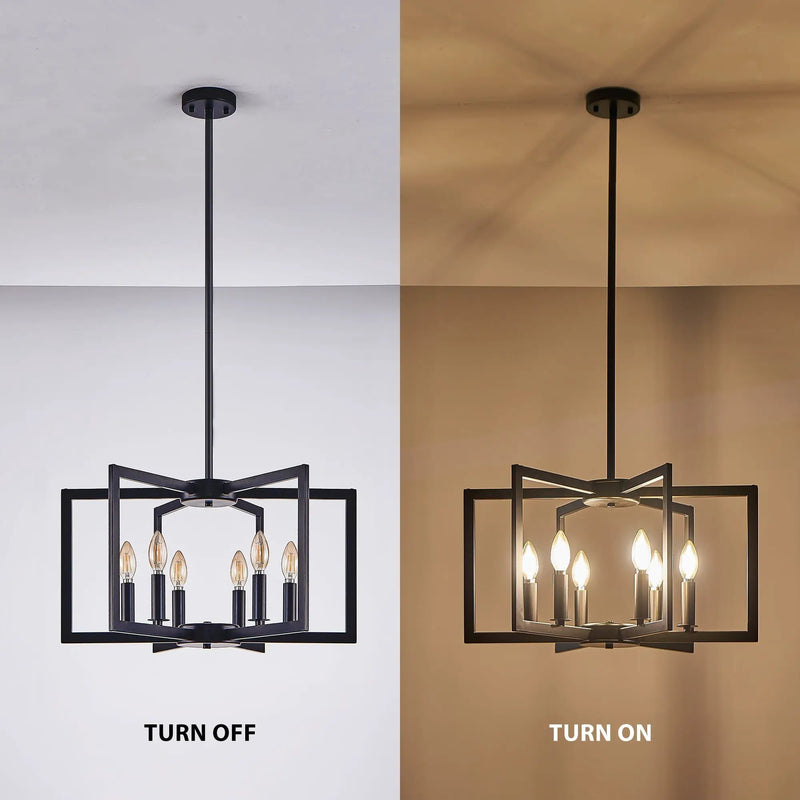 22' Modern Black Geometric 6-Light Chandelier – Industrial Metal Pendant Light Fixture for Living Room, Dining Room, or Kitchen (Bulb Not Included) by HouseOfZazla