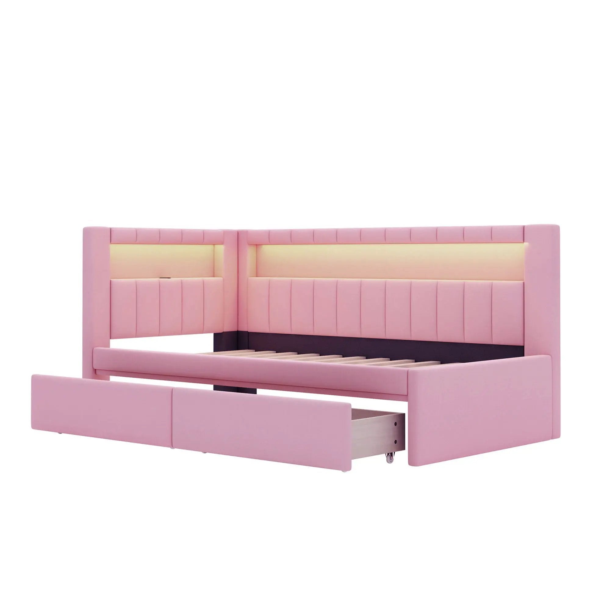 Upholstered Platform Bed With USB Ports And LED Belt