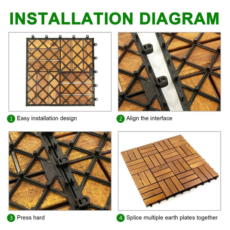 12 in. x 12 in. Acacia 12 Slats Checker Deck Tiles - 30 Pieces by HouseOfZazla
