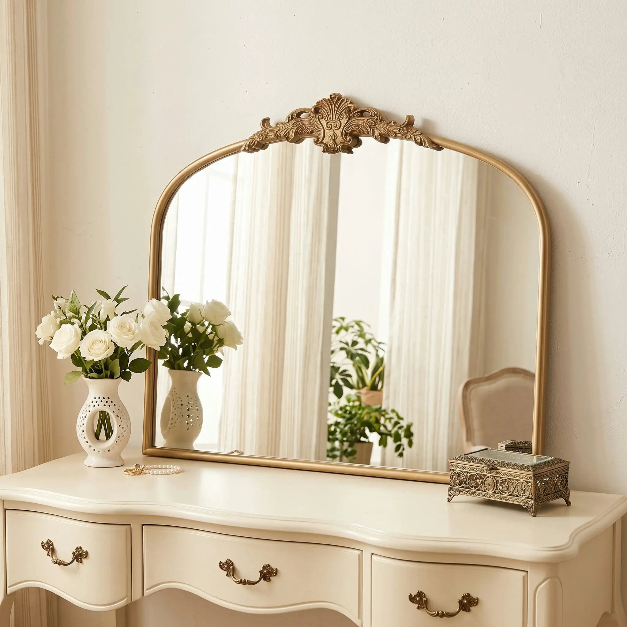 32''x24.4'' Baroque Vintage Arched Wall Mirror by HouseOfZazla