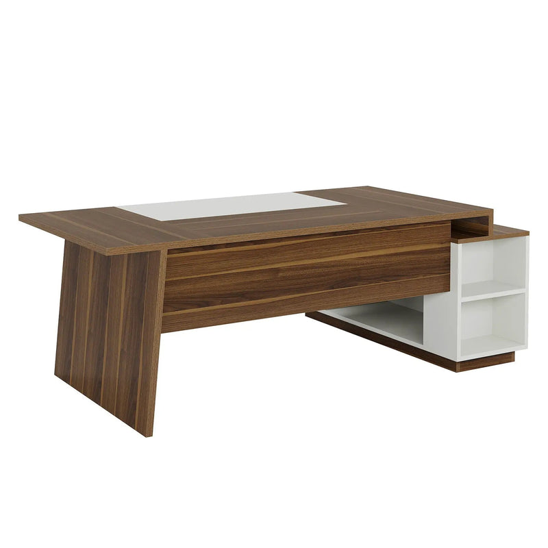 L-Shaped Executive Desk With Storage Cabinet And Shelves For Home Office - White / Walnut by HouseOfZazla