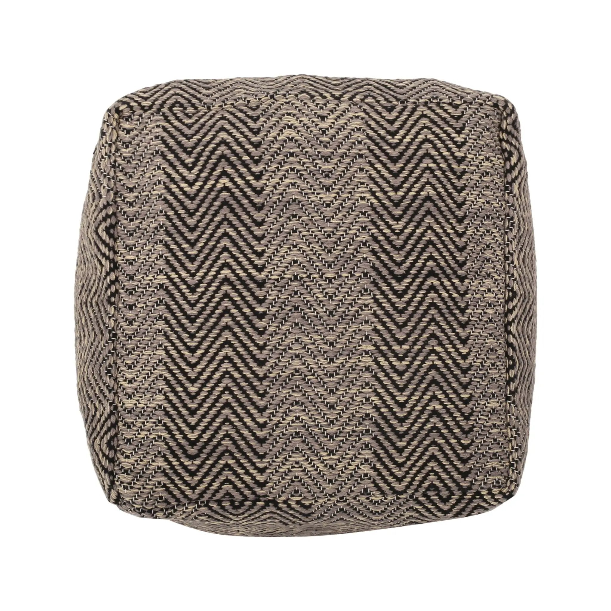 Barracuda - Handcrafted Cotton Pouf With Chevron Pattern - Brown / Beige by Unique Piece Furniture