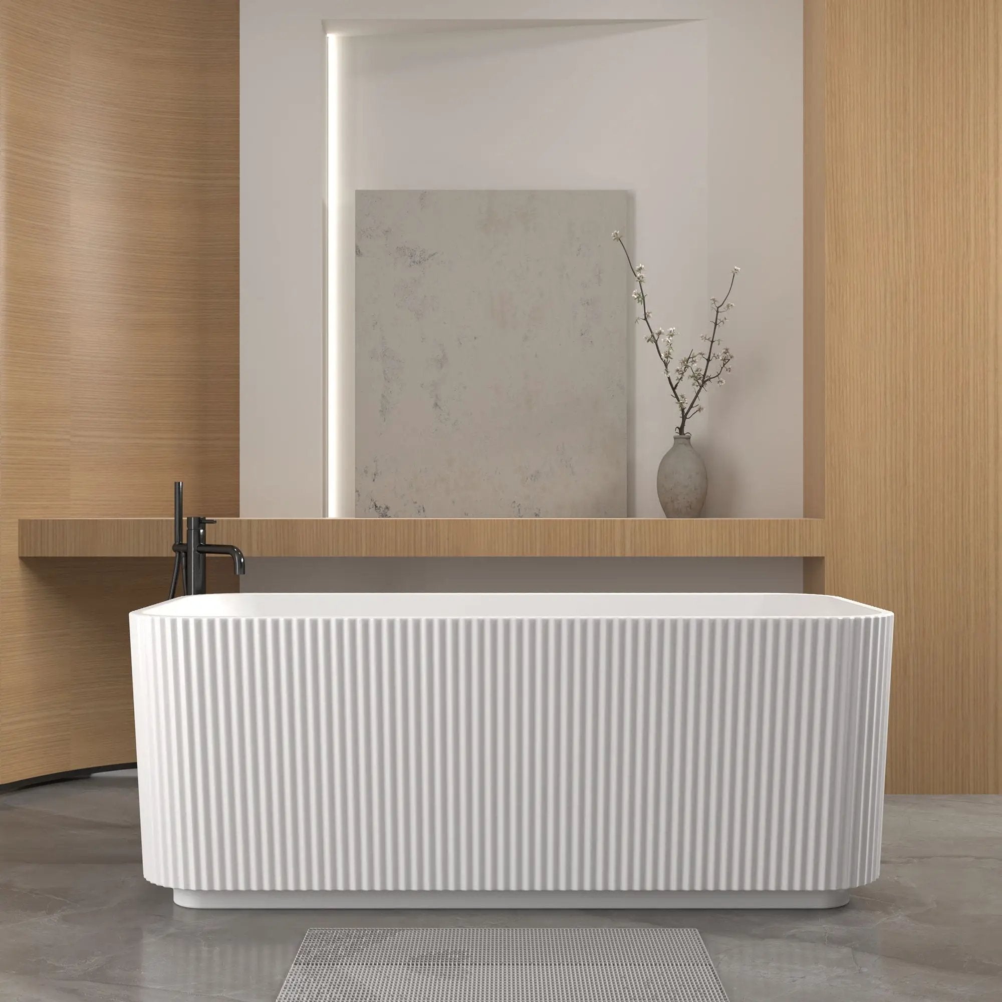 Rectangle Linear Freestanding Soaker Tub With Pop Up Drain, Double Wall Insulated Construction - Gloss White by HouseOfZazla