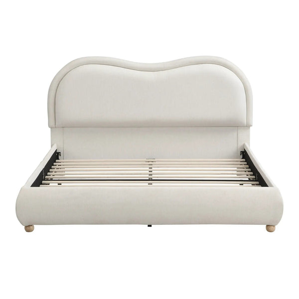 Upholstered Platform Bed Frame With Curved Headboard