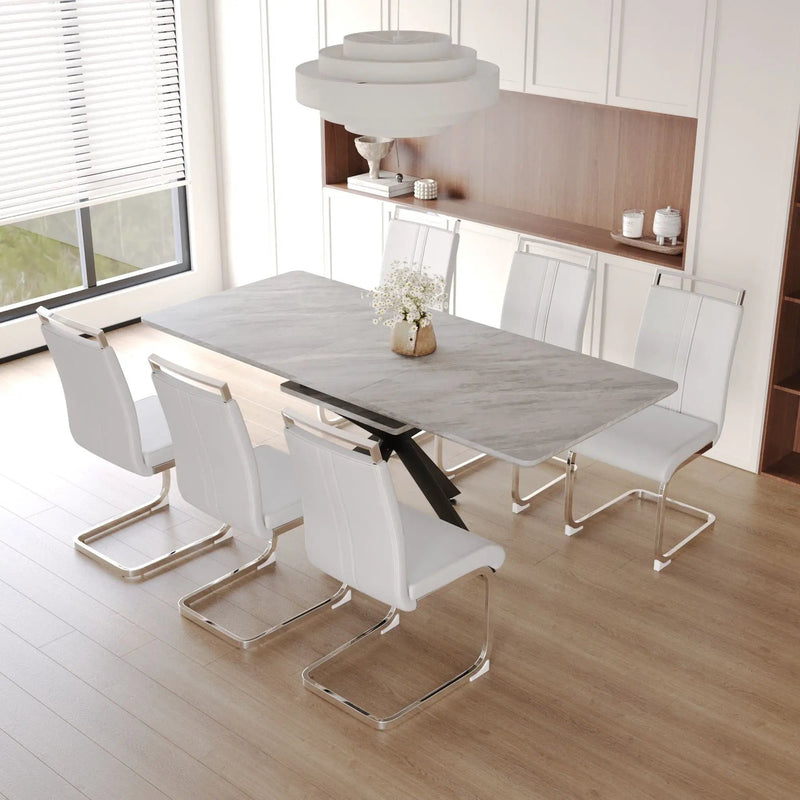 Modern Extendable Dining Table Set With Soft Padded Armless Chairs by Unique Piece Furniture