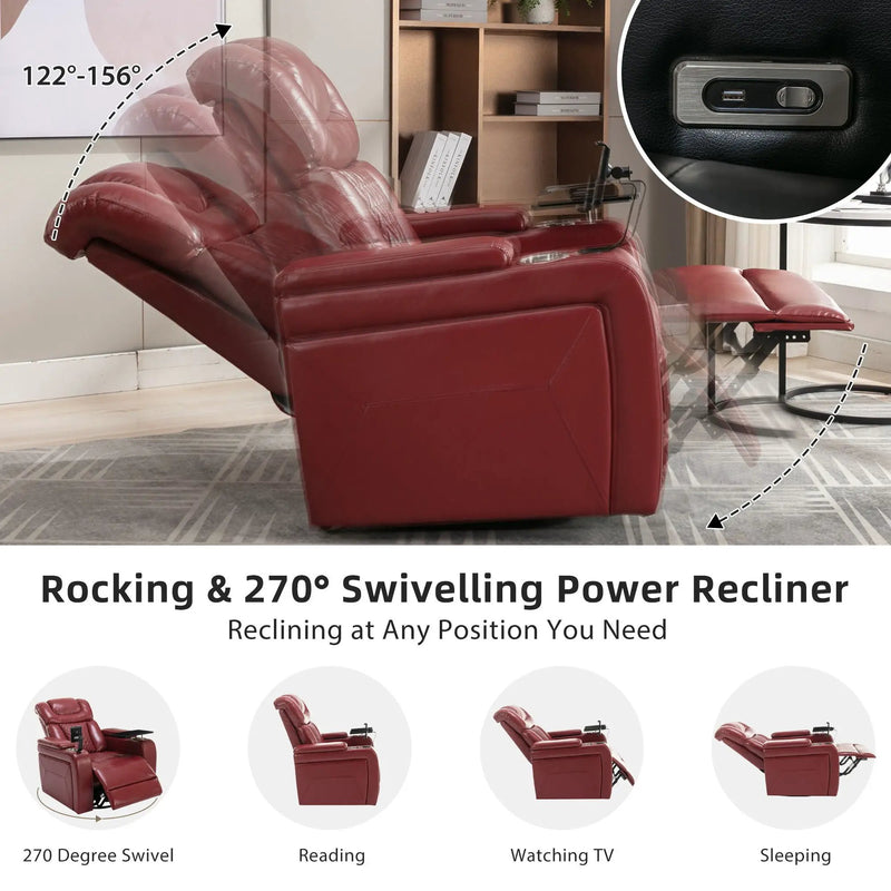 270 Degree Swivel Power Recliner With Tray Table, Phone Holder, Cup Holder, USB Port by HouseOfZazla