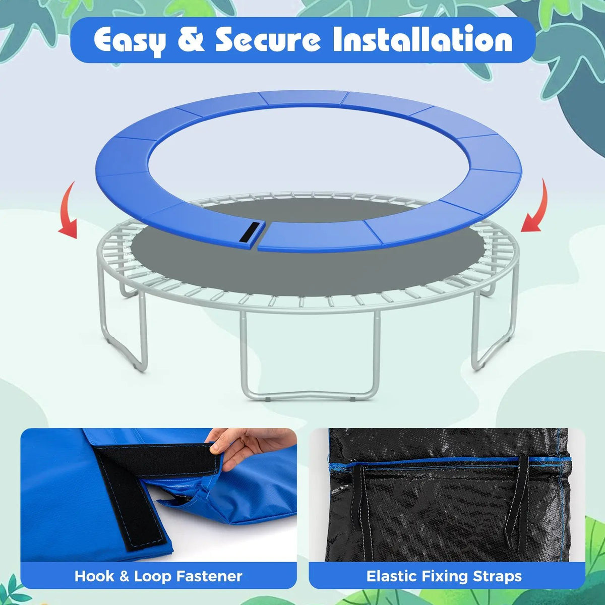 8-16 FT Trampoline Pad Replacement Safety Pad with Fixing Straps (Blue), photo 34 of 48