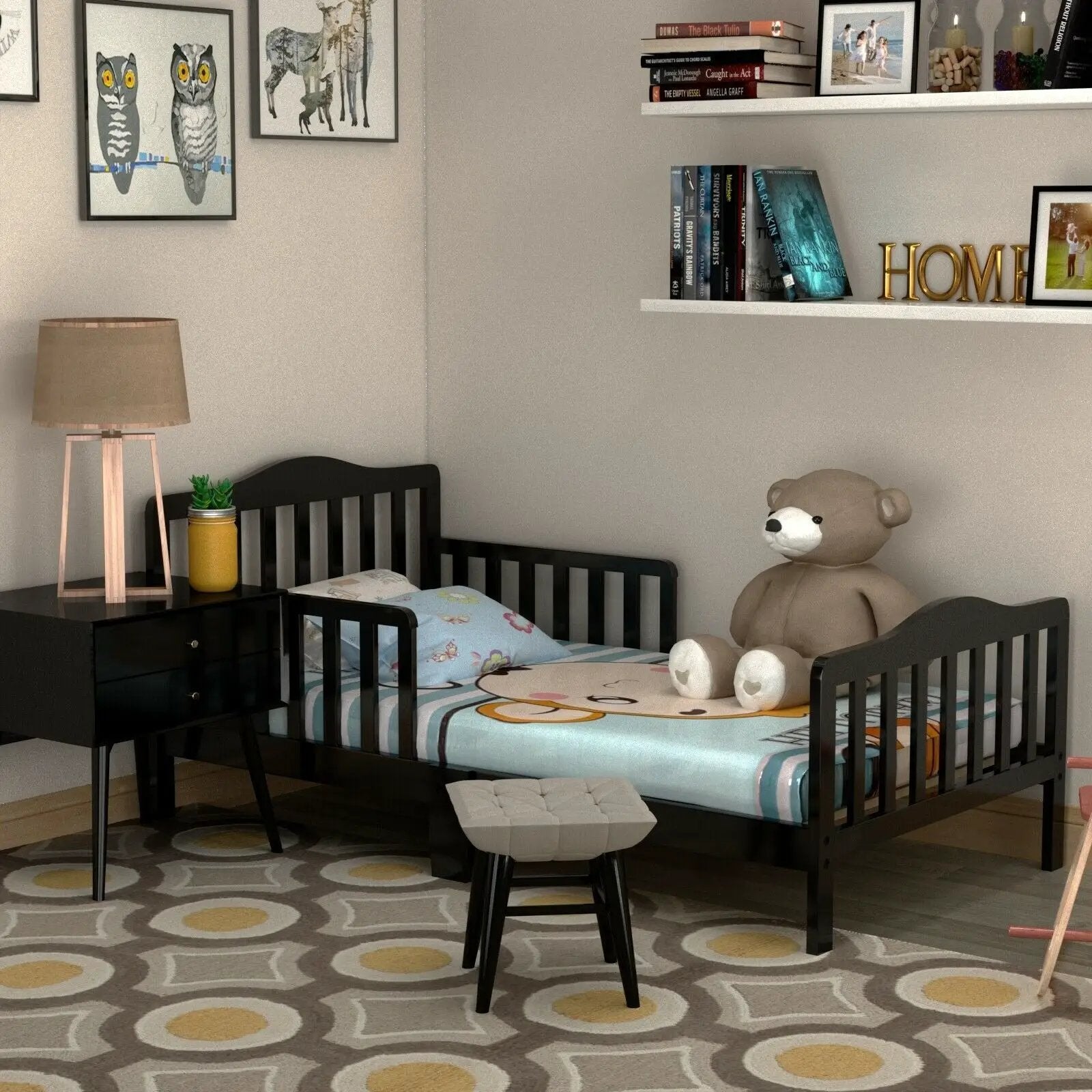 Classic Design Kids Wood Toddler Bed Frame with Two Side Safety Guardrails by DirectDeals