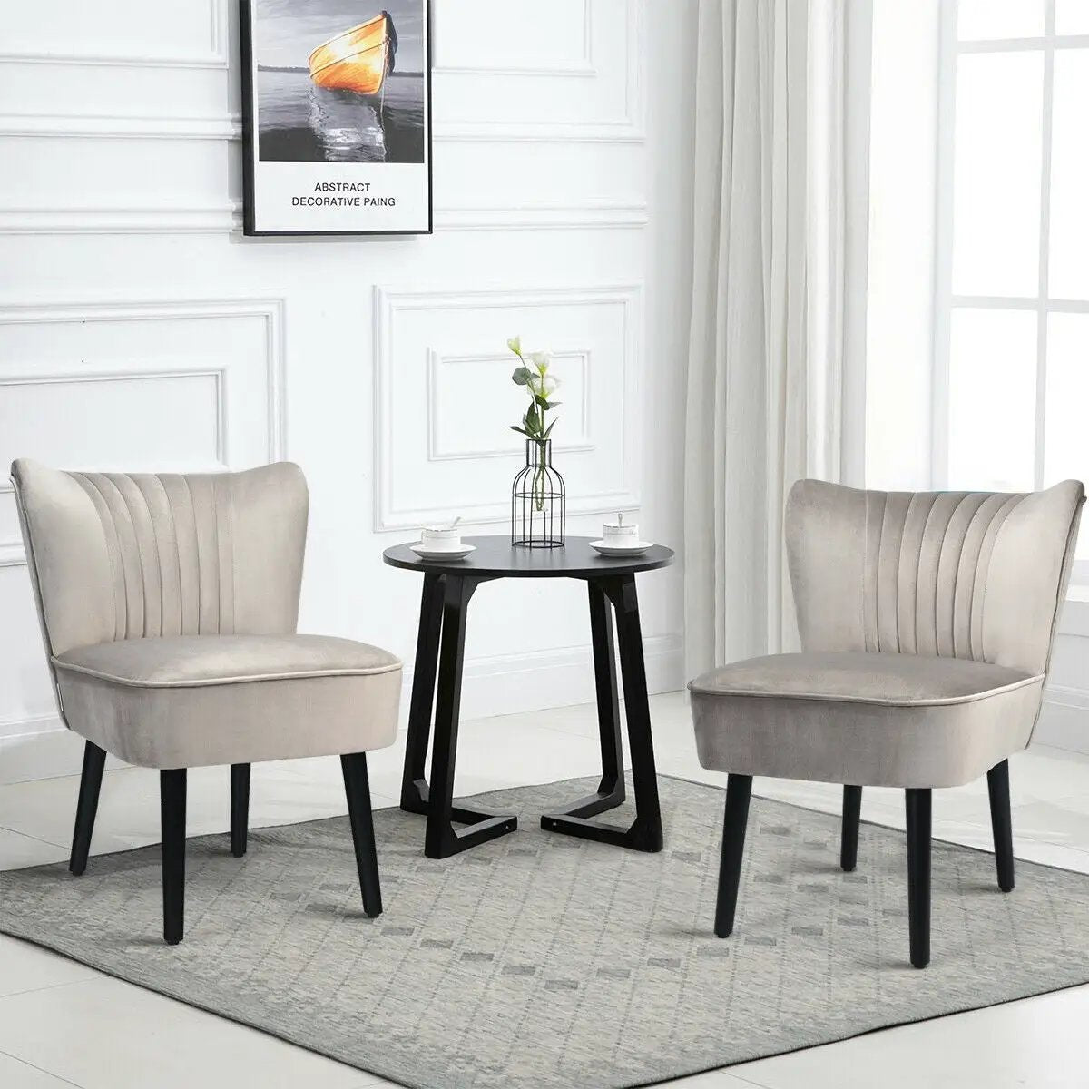 Set of 2 Upholstered Modern Leisure Club Chairs with Solid Wood Legs, photo 2 of 24