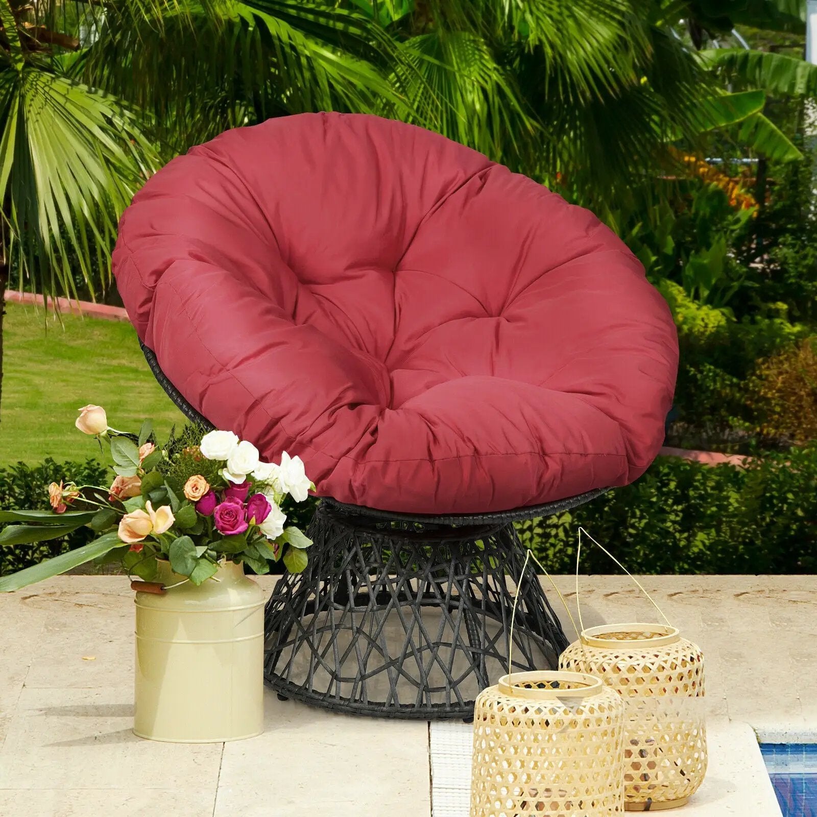 Rattan Papasan Chair Ergonomic 360-degree Swivel Soft Cushion Garden by DirectDeals