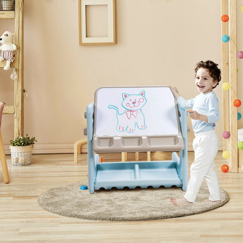 2 in 1 Kids Easel Table and Chair Set with Adjustable Art Painting Board by DirectDeals