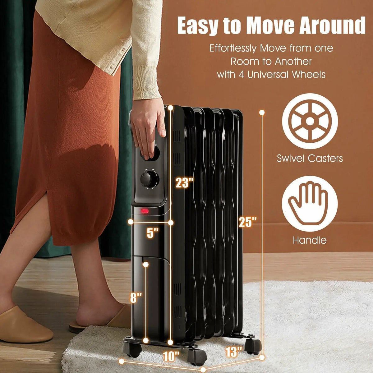 1500W Oil Filled Portable Radiator Space Heater with Adjustable Thermostat, photo 7 of 16
