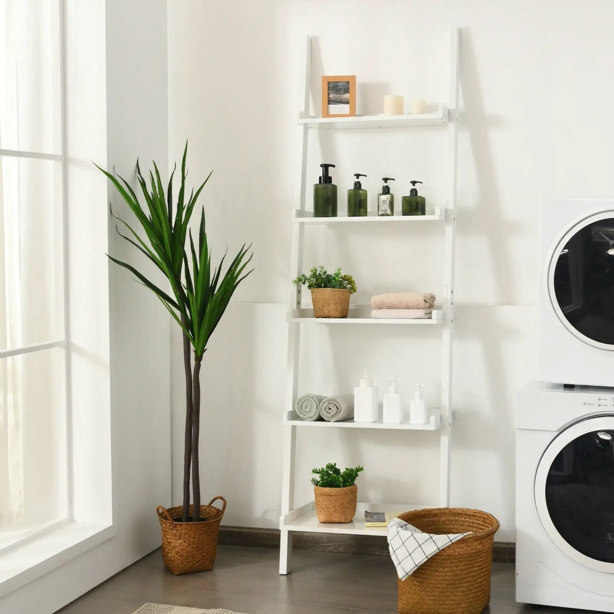 5-Tier Wall-leaning Ladder Shelf Display Rack for Plants and Books, photo 15 of 16