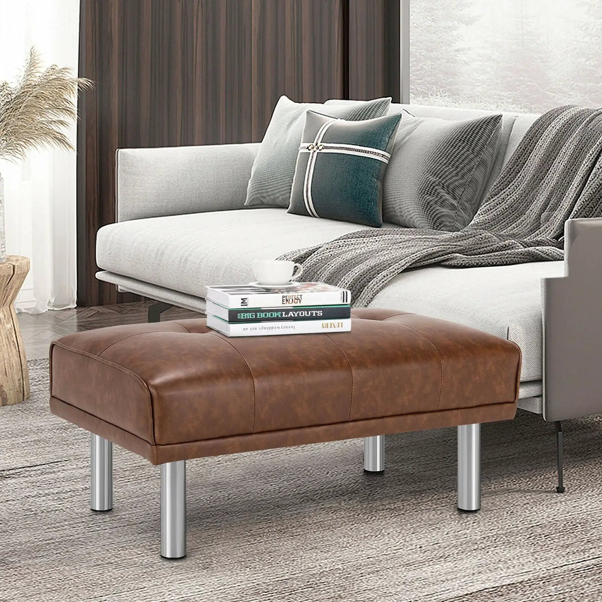 Rectangle Tufted Ottoman with Stainless Steel Legs for Living Room, photo 2 of 16