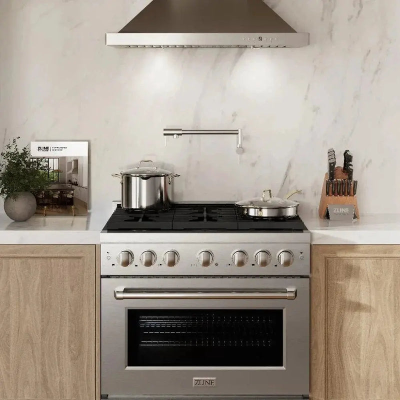 ZLINE 36"Paramount Dual Fuel Range Stainless Steel, Brass Burner, SDR-BR-36 by Farmhouse Kitchen and Bath