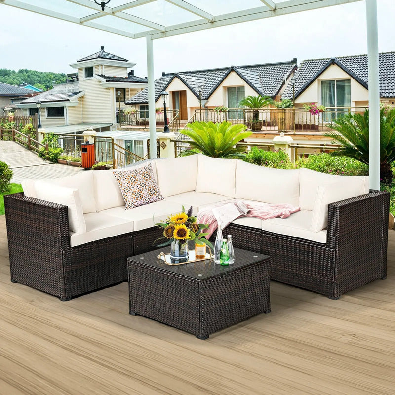 6 Pieces Patio Furniture Sofa Set with Cushions for Outdoor by DirectDeals