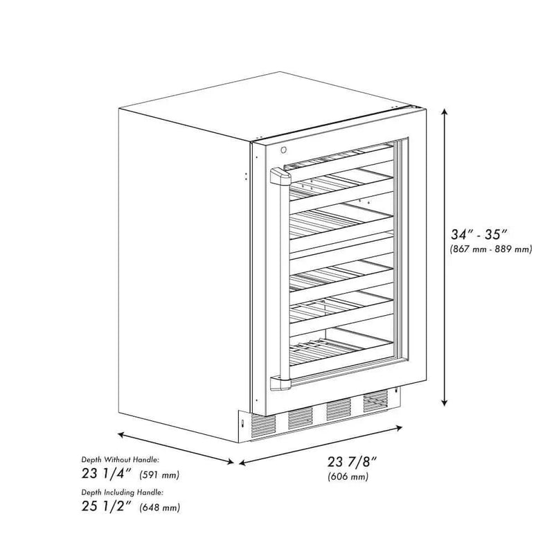 ZLINE 24" Touchstone Dual Zone 44 Bottle Wine Cooler Black Matte Glass Door RWDO-BLM-24 by Farmhouse Kitchen and Bath