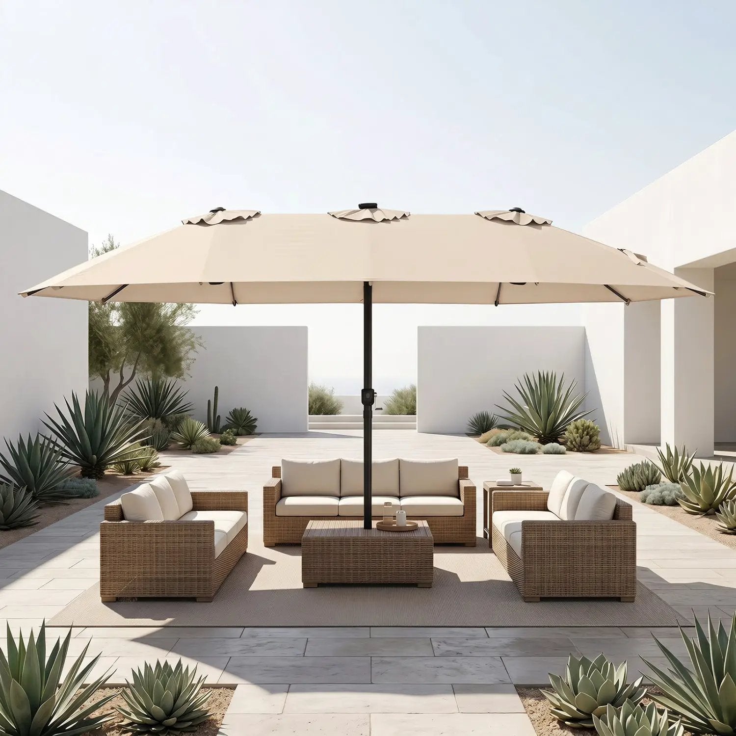15.5 ft Patio Umbrella with Solar LED Lights & Crank by DirectDeals