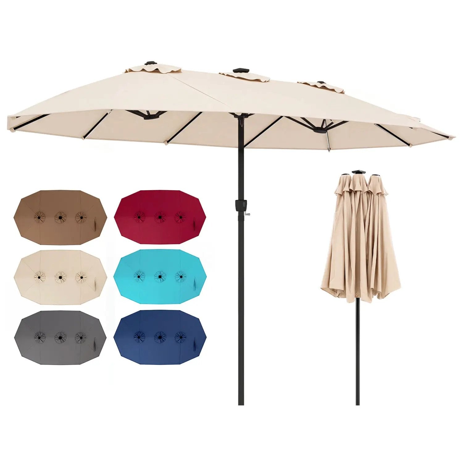 15.5 ft Patio Umbrella with Solar LED Lights & Crank by DirectDeals