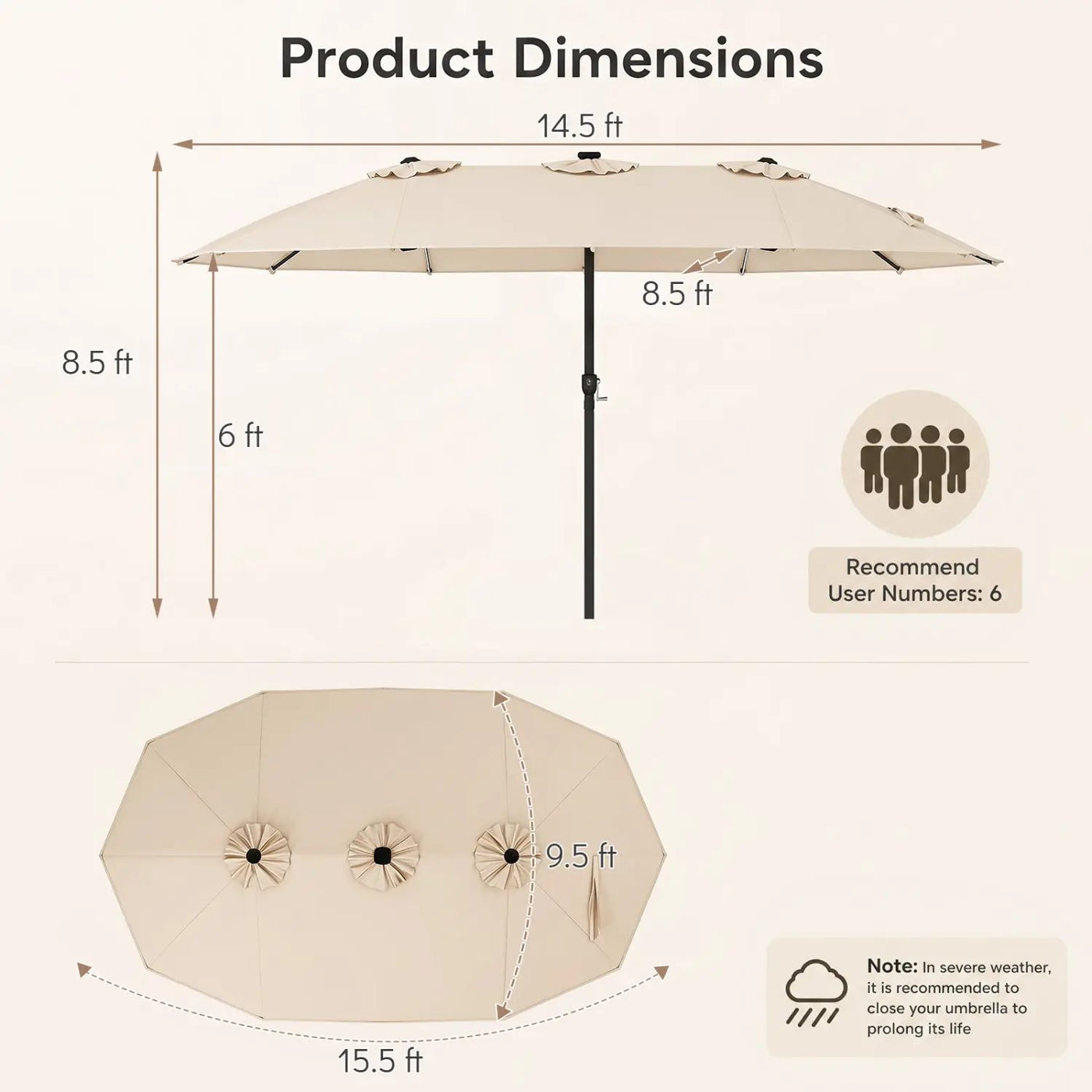 15.5 ft Patio Umbrella with Solar LED Lights & Crank by DirectDeals