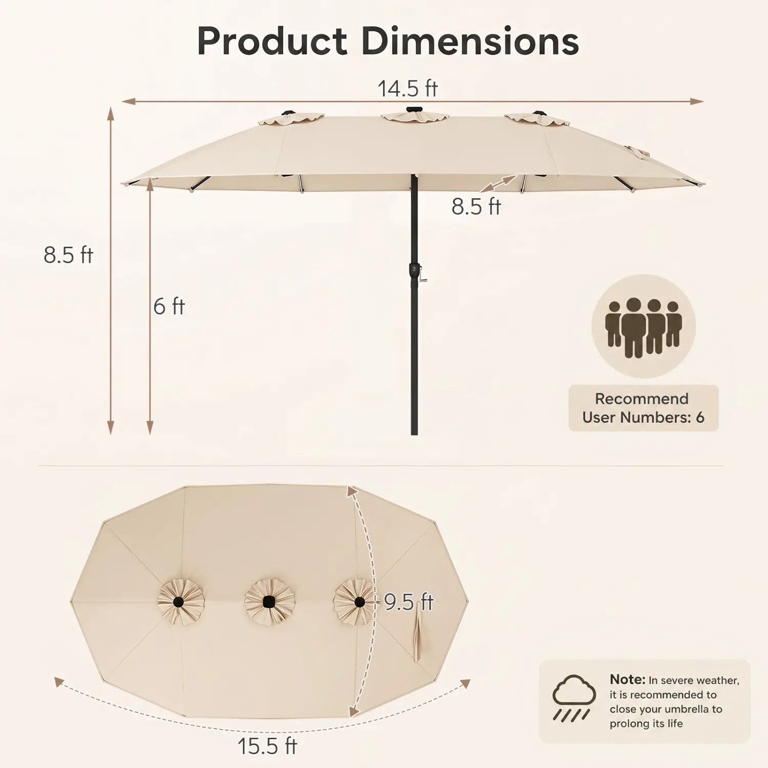 15.5 ft Patio Umbrella with Solar LED Lights & Crank by DirectDeals