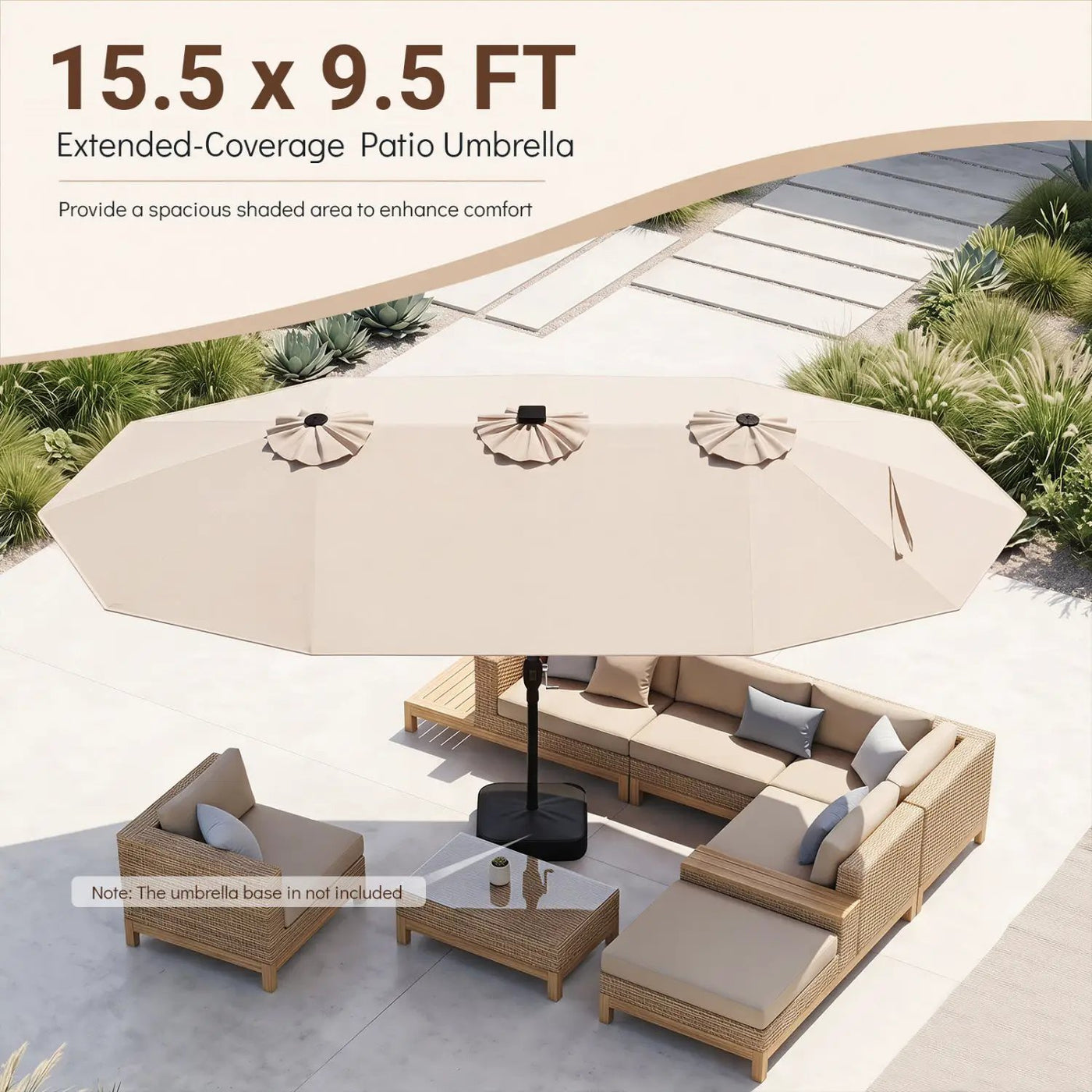 15.5 ft Patio Umbrella with Solar LED Lights & Crank by DirectDeals