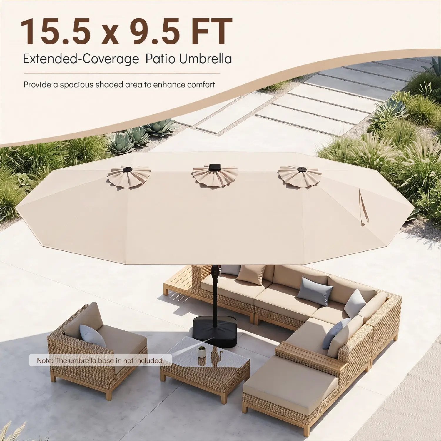 15.5 ft Patio Umbrella with Solar LED Lights & Crank by DirectDeals