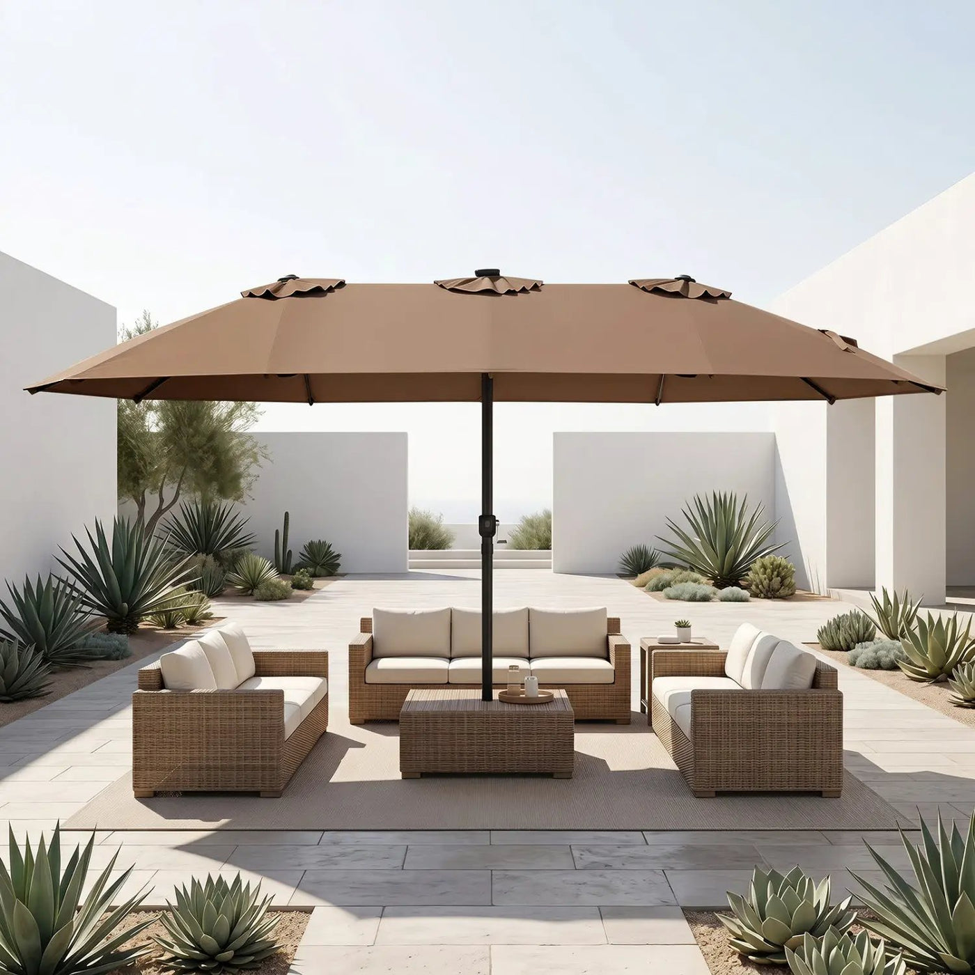 15.5 ft Patio Umbrella with Solar LED Lights & Crank by DirectDeals