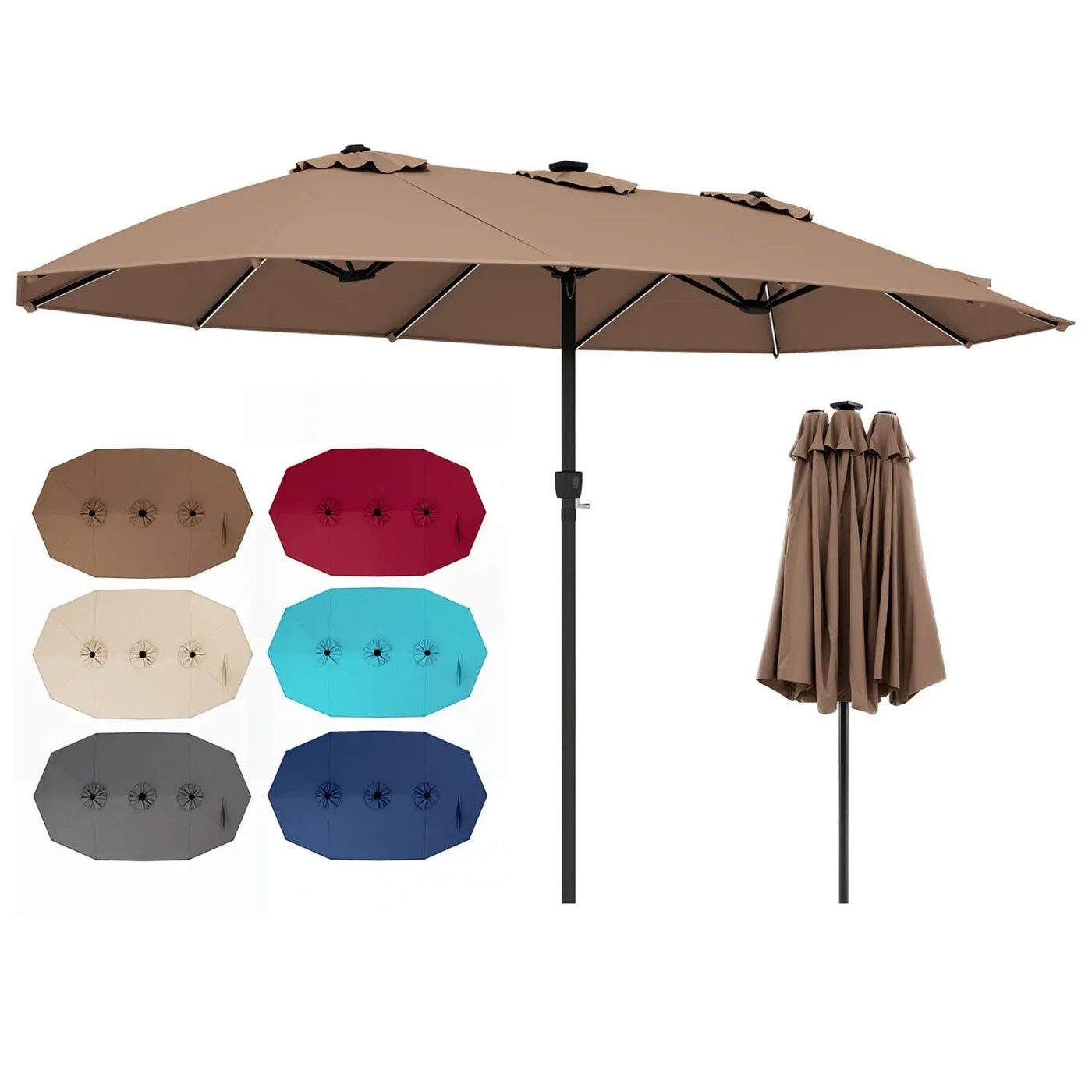 15.5 ft Patio Umbrella with Solar LED Lights & Crank by DirectDeals