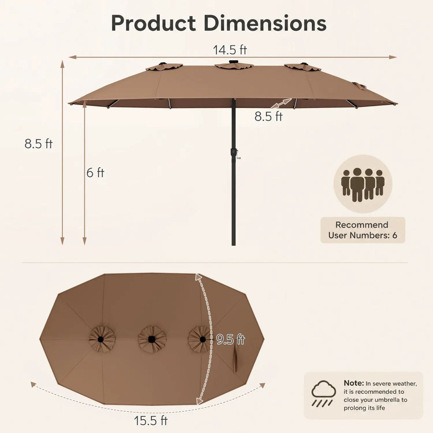 15.5 ft Patio Umbrella with Solar LED Lights & Crank by DirectDeals