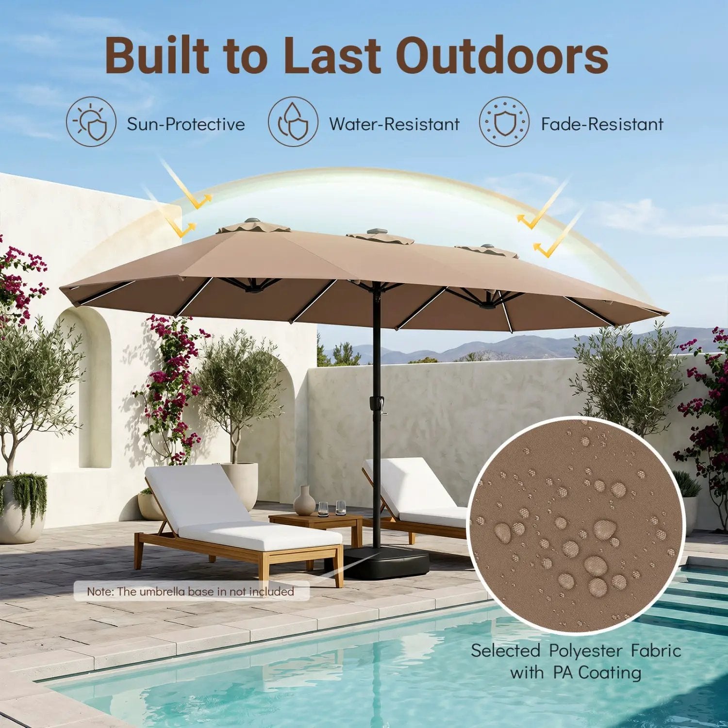15.5 ft Patio Umbrella with Solar LED Lights & Crank by DirectDeals