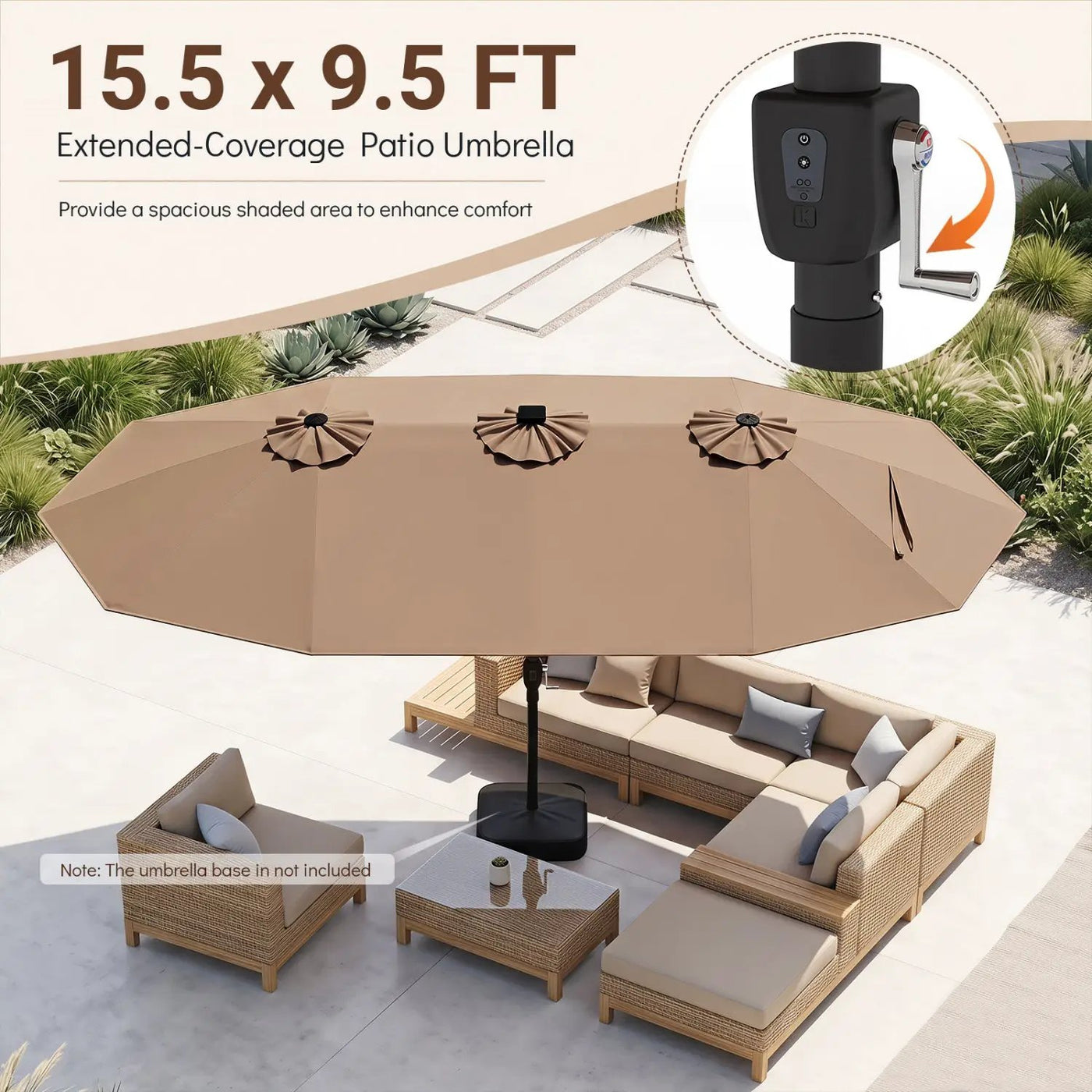15.5 ft Patio Umbrella with Solar LED Lights & Crank by DirectDeals