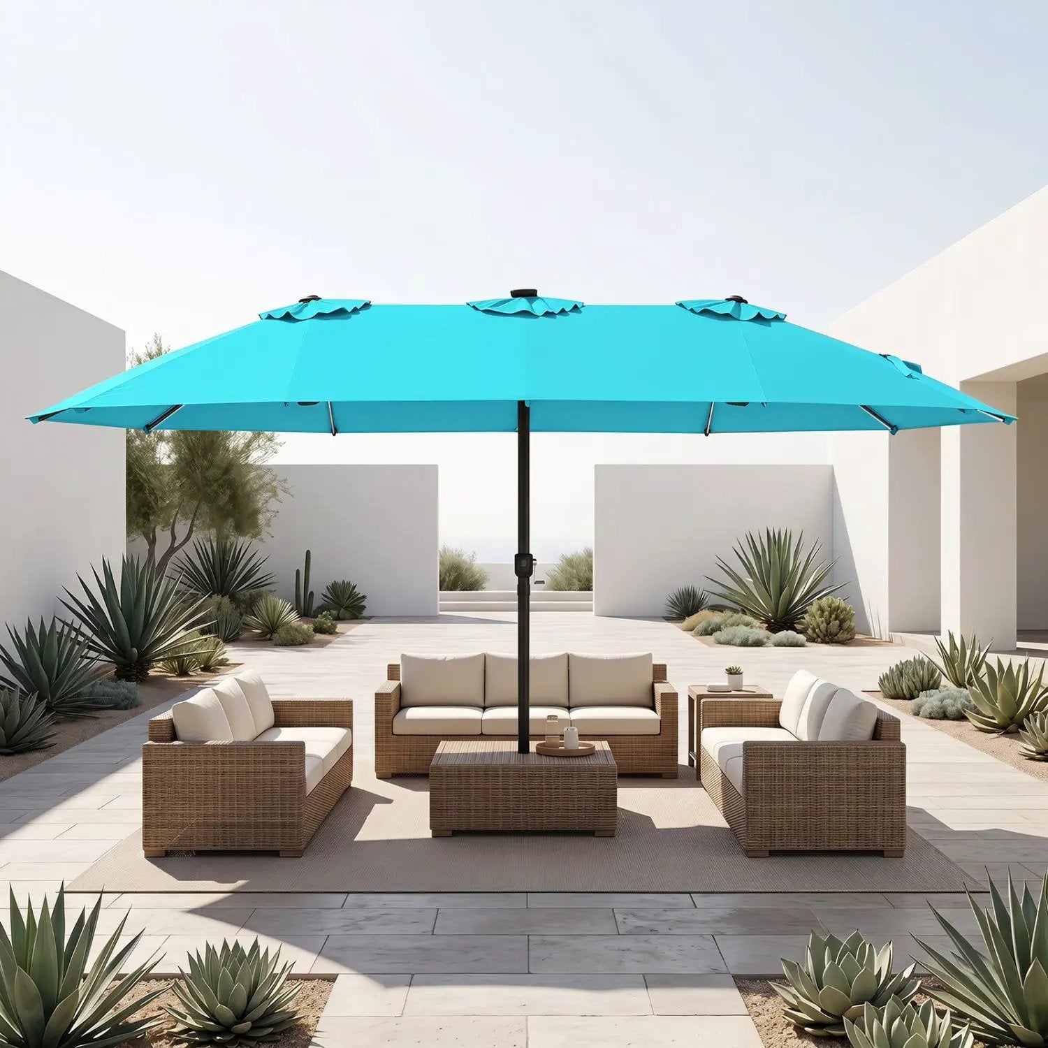 15.5 ft Patio Umbrella with Solar LED Lights & Crank by DirectDeals