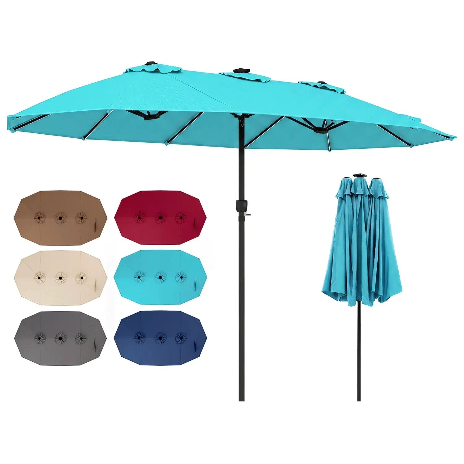 15.5 ft Patio Umbrella with Solar LED Lights & Crank by DirectDeals