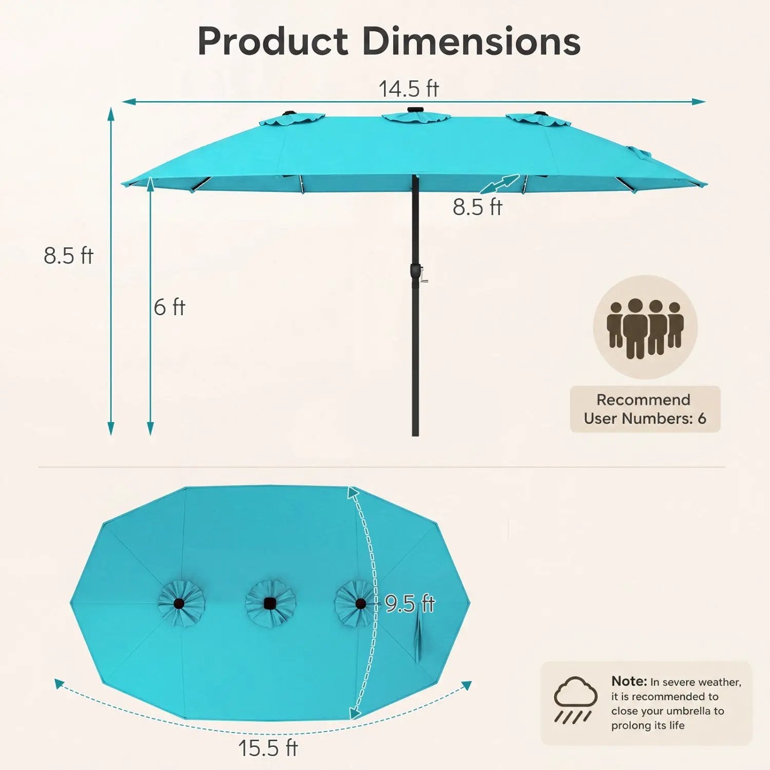15.5 ft Patio Umbrella with Solar LED Lights & Crank by DirectDeals