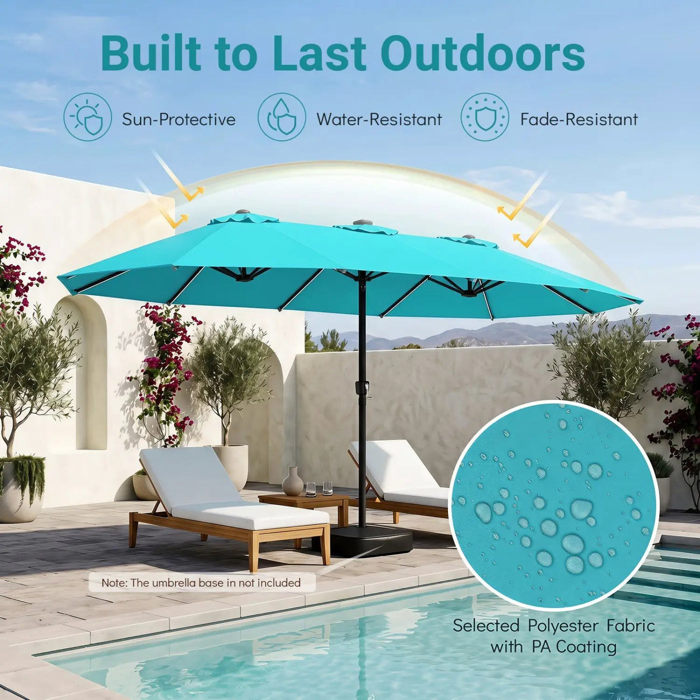 15.5 ft Patio Umbrella with Solar LED Lights & Crank by DirectDeals