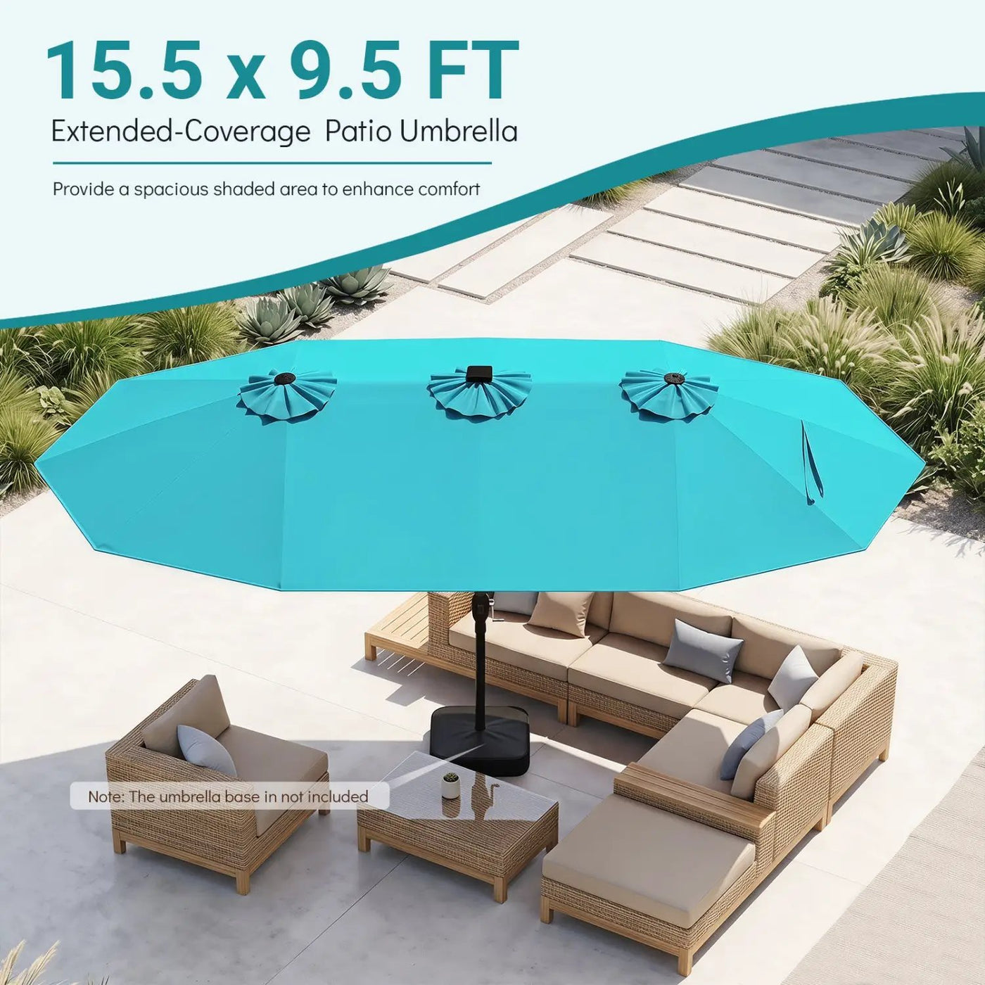 15.5 ft Patio Umbrella with Solar LED Lights & Crank by DirectDeals