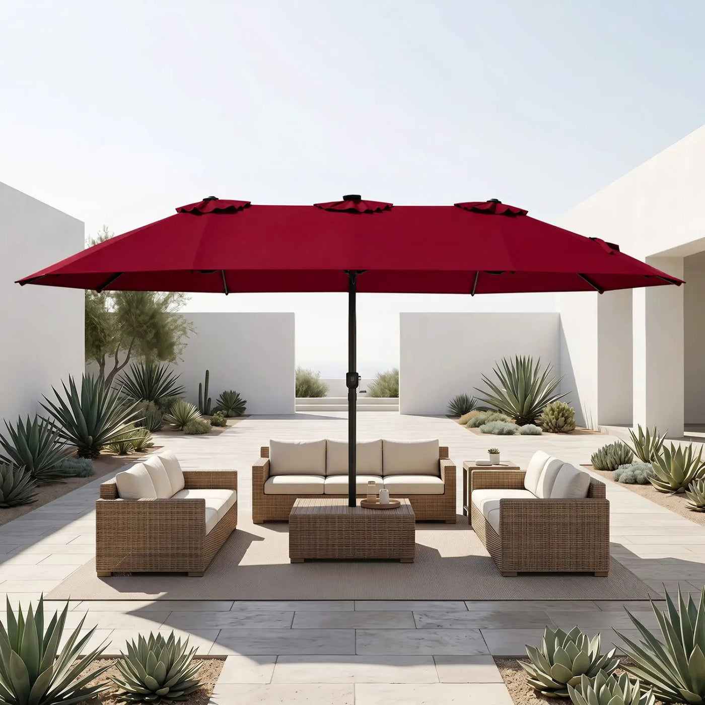 15.5 ft Patio Umbrella with Solar LED Lights & Crank by DirectDeals