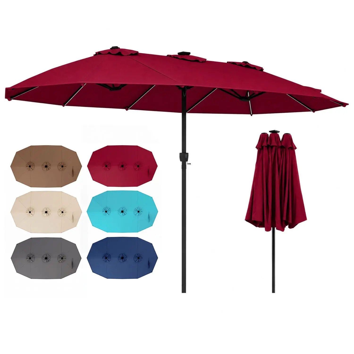 15.5 ft Patio Umbrella with Solar LED Lights & Crank by DirectDeals