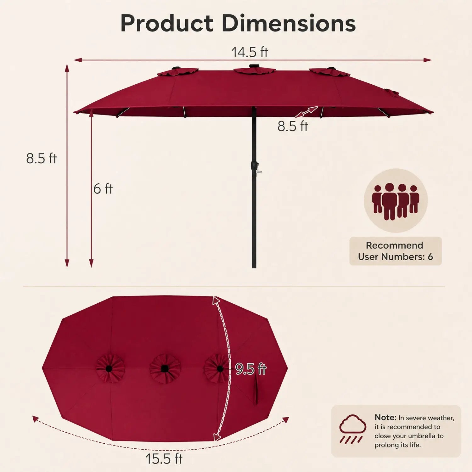 15.5 ft Patio Umbrella with Solar LED Lights & Crank by DirectDeals