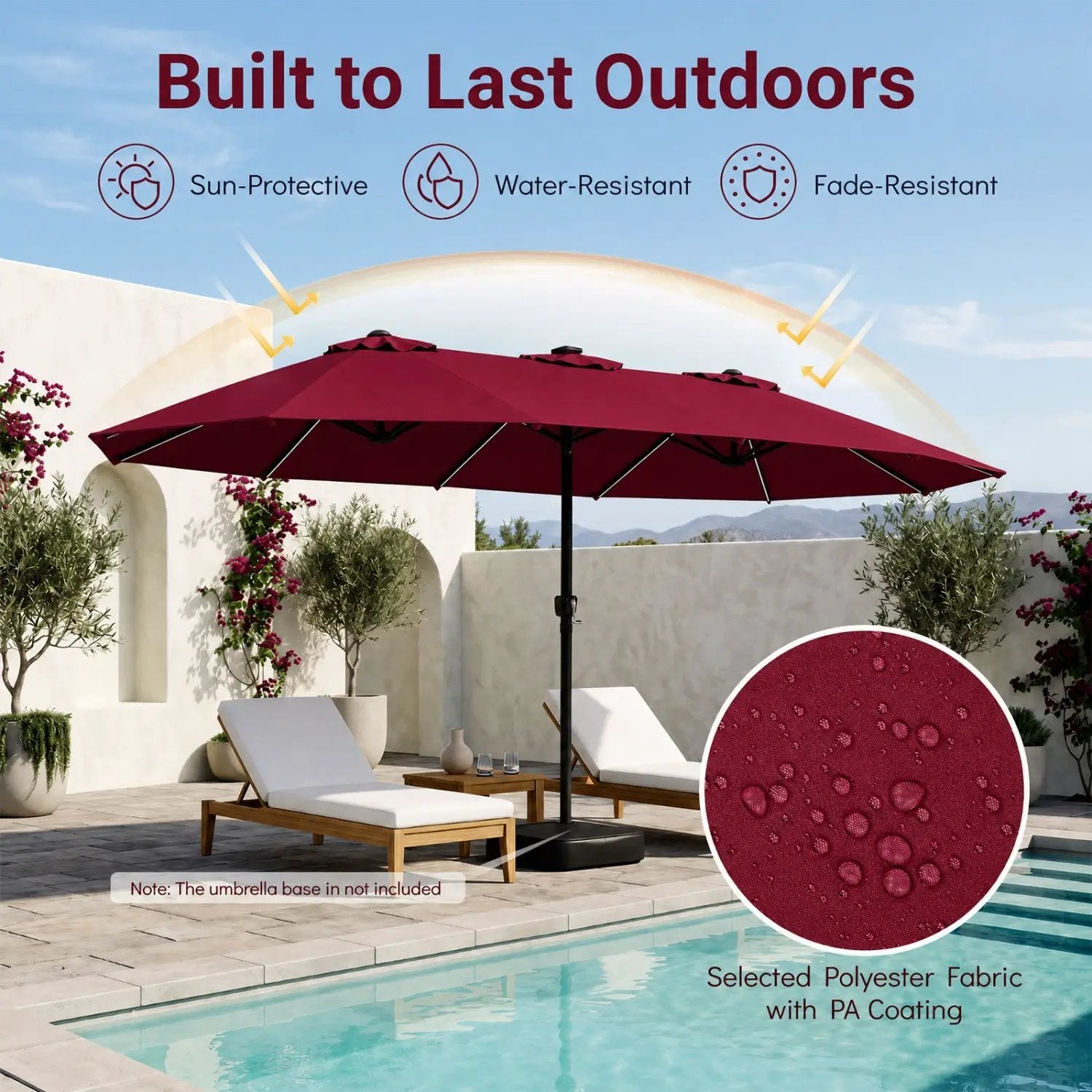 15.5 ft Patio Umbrella with Solar LED Lights & Crank by DirectDeals
