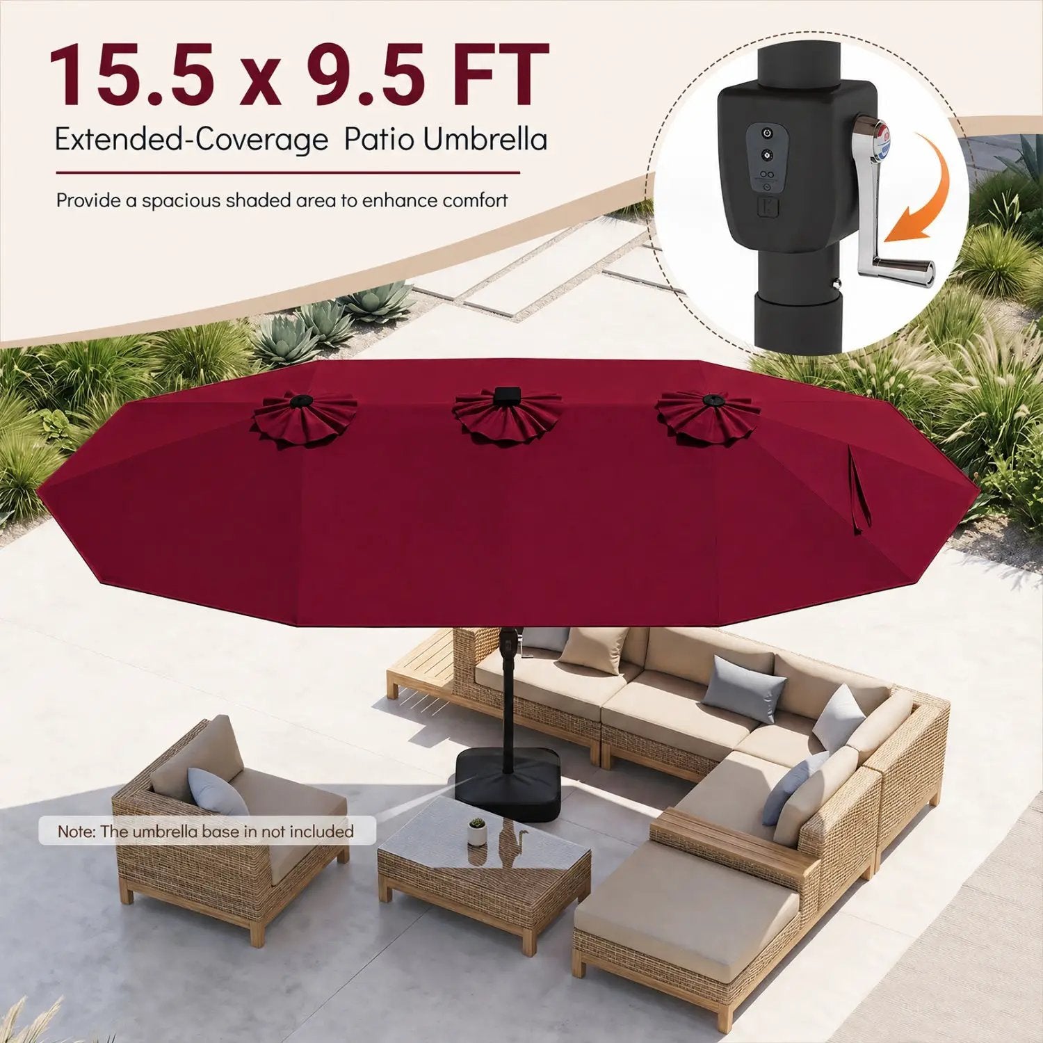 15.5 ft Patio Umbrella with Solar LED Lights & Crank by DirectDeals