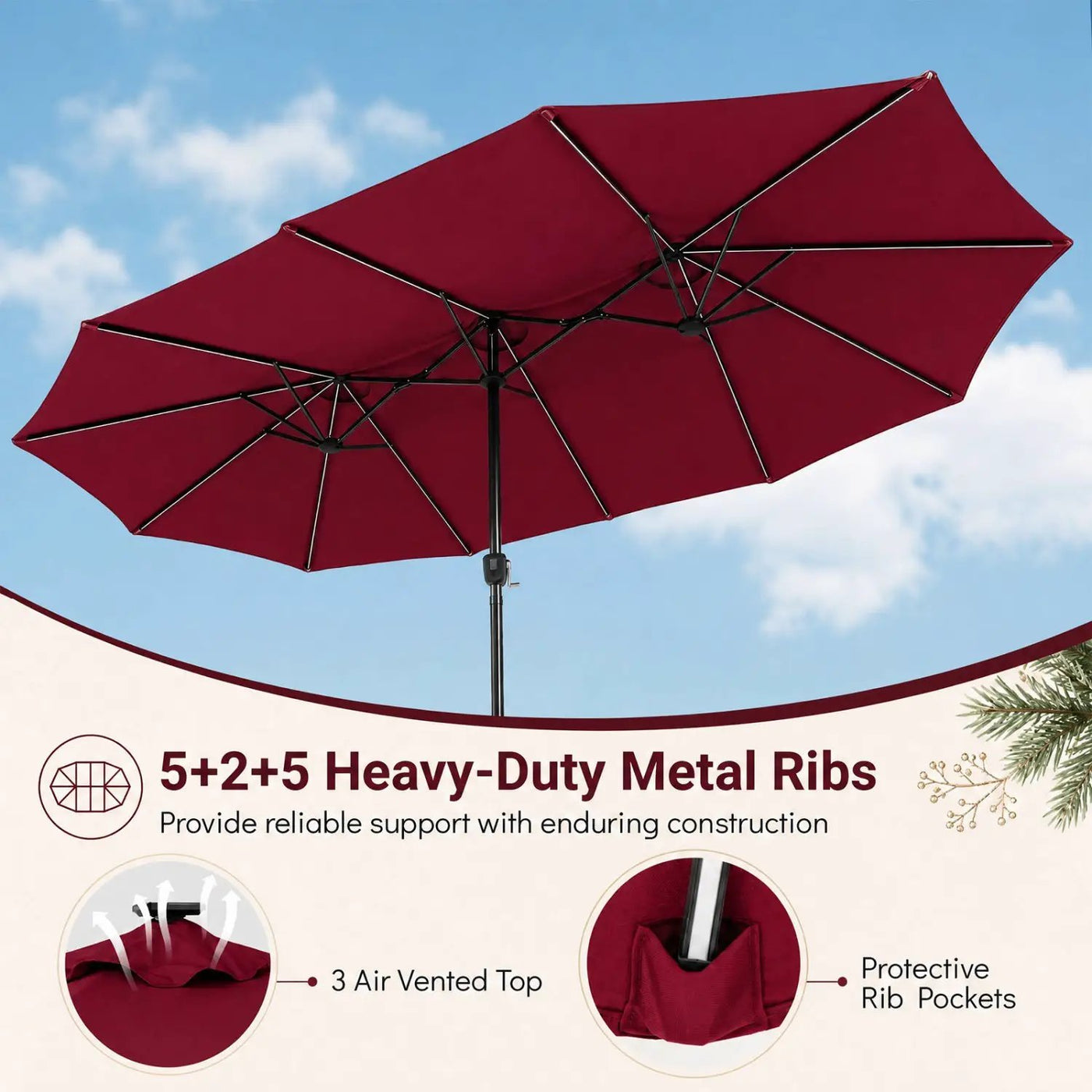 15.5 ft Patio Umbrella with Solar LED Lights & Crank by DirectDeals